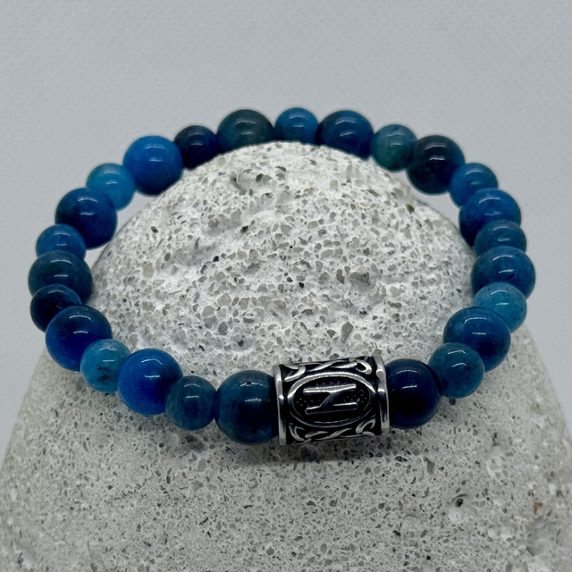 Bracelet en apatite bleue &amp; rune Hagalaz