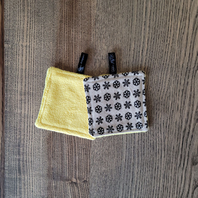 Coton lavable carré : Flocons, jaune