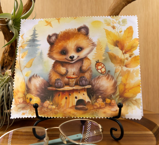 Cleaning Cloth: Woodland Animal on Tree Stump, Perfect for Glasses, Screens &amp; More