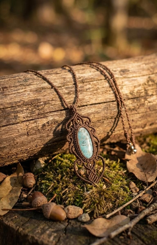 Colar em macramê com pedra larimar