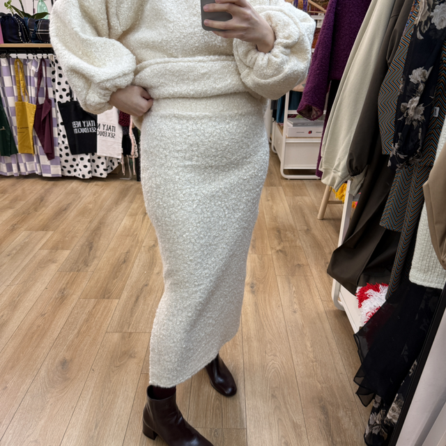 Gonna a Tubo Panna Lana Bouclè 