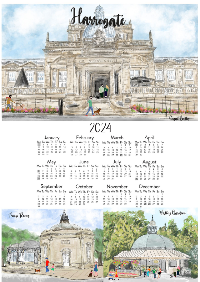 Harrogate bespoke A3 Wall Calendar print 2024 - unframed