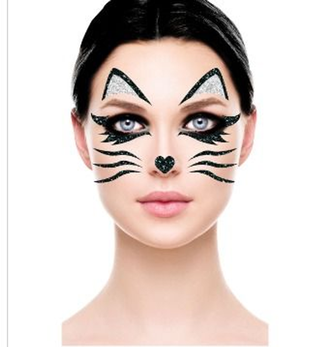 CARNEVALE , TATOO  VISO GLITTERATO GATTINA 