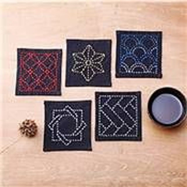 KIT OLYMPUS SASHIKO- LOTS DE 5 CARRES TSUMUGI A BRODER 