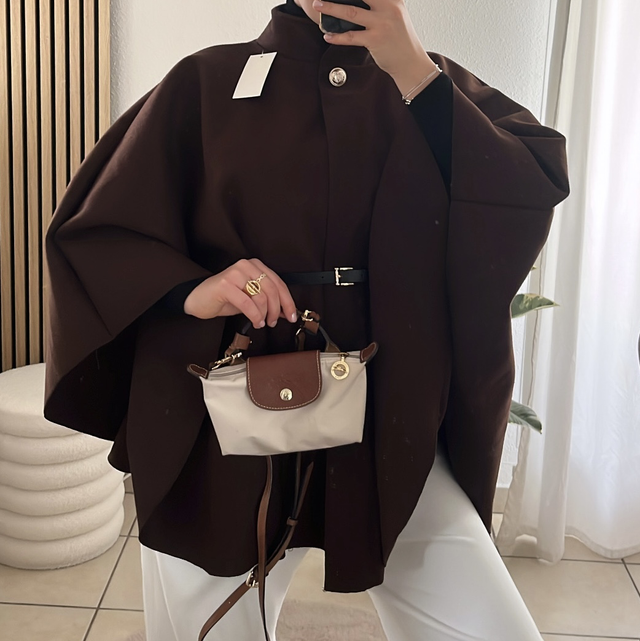 Cape mi-longue ceinturée MAUREEN chocolat 