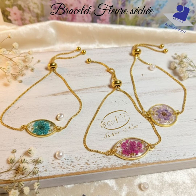 Bracelet "Éternité Florale" – Véritable Fleur Séchée &amp; Résine Cristalline