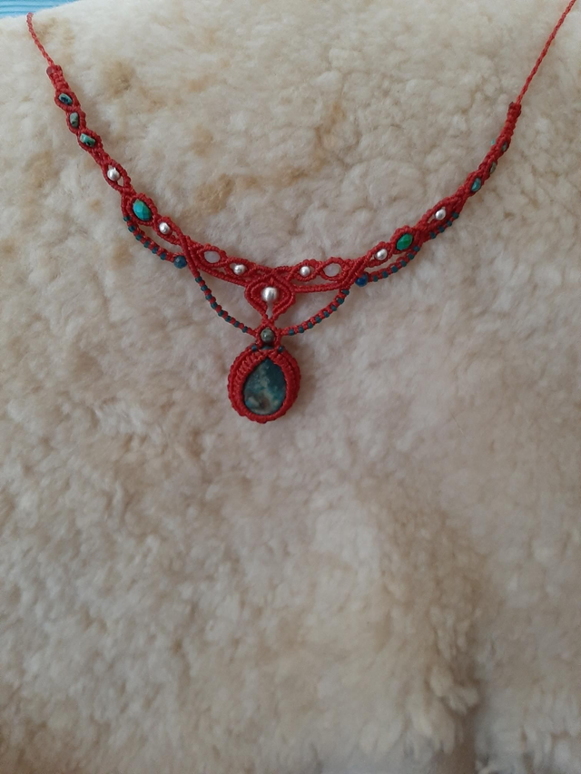 Collier macramé et Chrysocolle