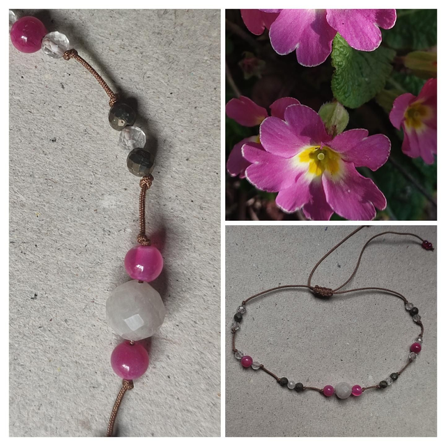 U-Bracelet agate rose et quartz pierres naturelles, réglable sur fil de jade résistant, pièce unique 