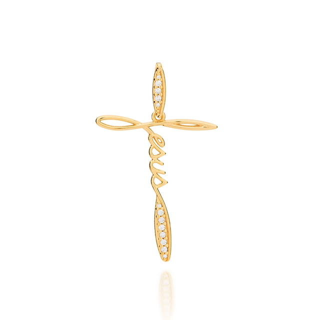 Pingente jesus folheado a ouro com zircônias Branco