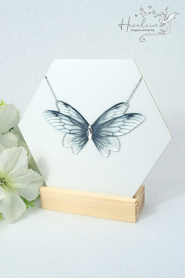 Obsidian Large Fairy Wings Necklace