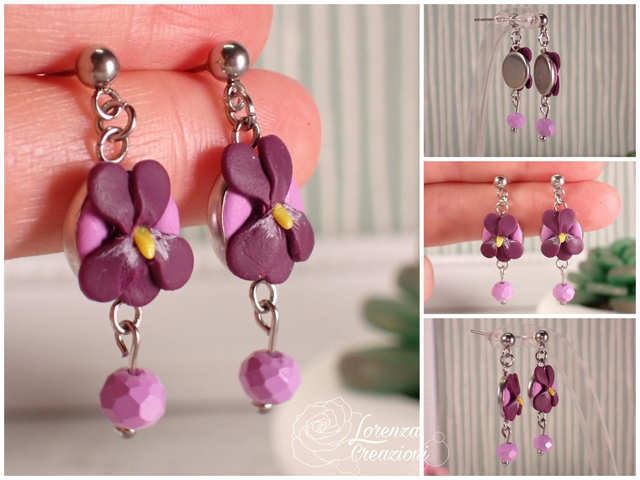 Orecchini pendenti violette versione scura con perla.