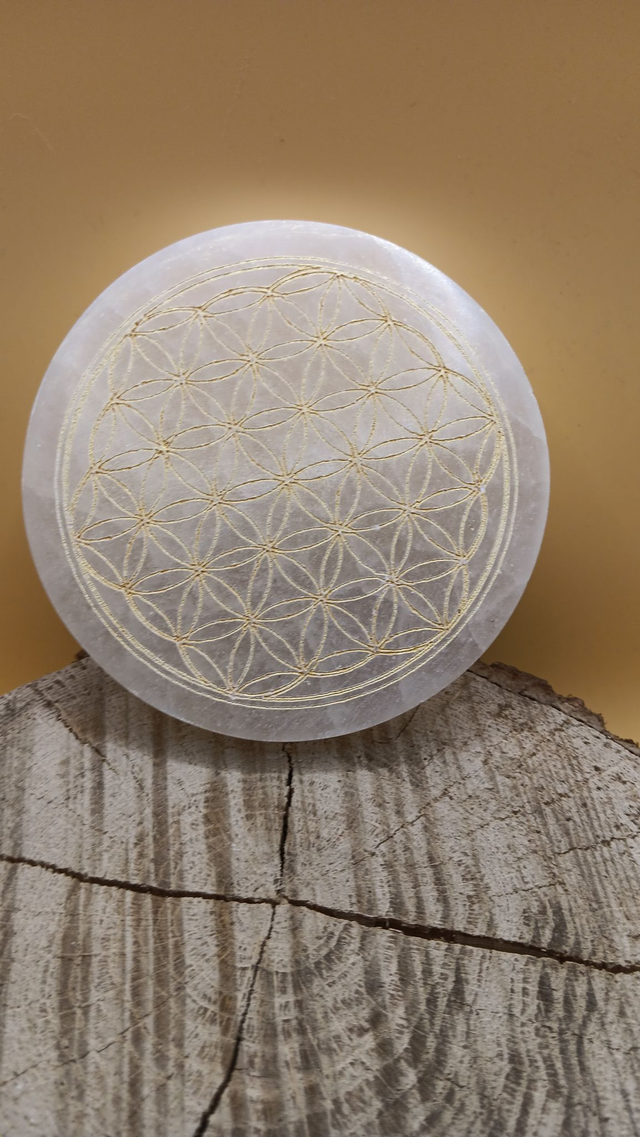 Plaque Fleur de vie en Sélénite Doré 10 cm