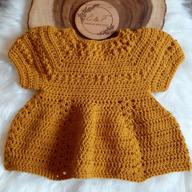 Handmade crochet baby girl dress for ages 0-3 months
