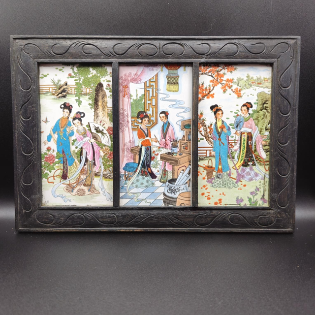 Triptyque chinois sur céramique émaillée 