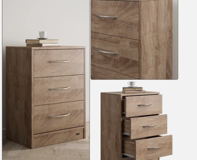 Nachttisch Eloise – Sonoma Eiche – 3 Schubladen – 54x39x28 cm