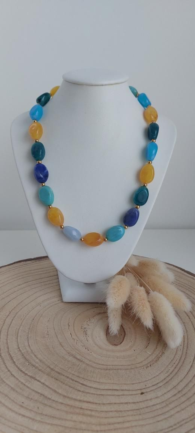 Collier Félicien bleu jaune vert 