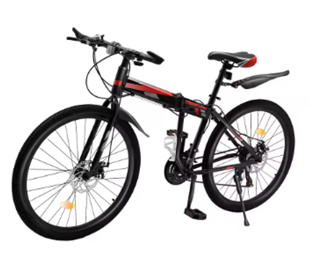 Vouwfiets mountain bike met 21 versnellingen - frame van koolstofstaal, verstelbaar zadel, schokabsorptie en schijfremmen