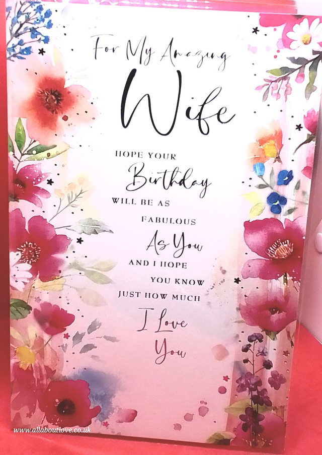 Wife Happy Birthday Beautiful Floral Design Sentiment Words 
