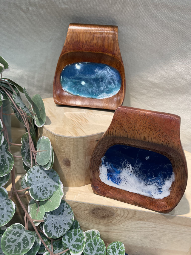 Ocean Themed Acacia Wood Spoon Rest