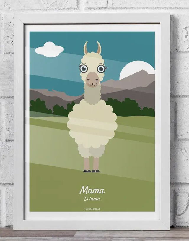 14 - Affiche enfant lama blanc décor