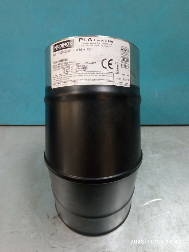 PLA - Élément coude 45° avec collier NOIR D80 - 2PLACO4580NO 