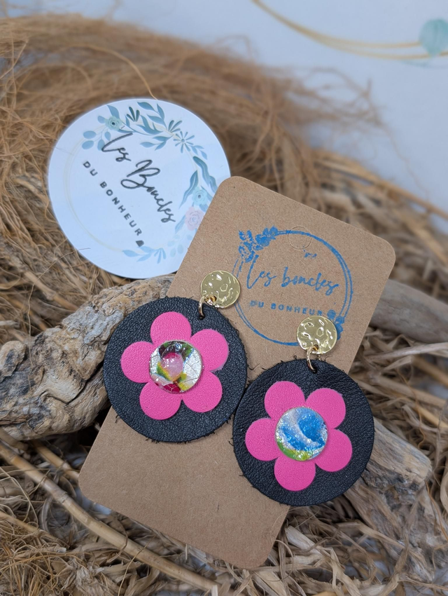 Moon fleur noir et rose mf015*