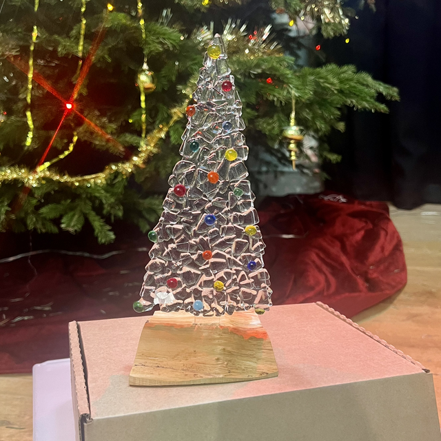 Clear Christmas Tree with Rainbow Baubles