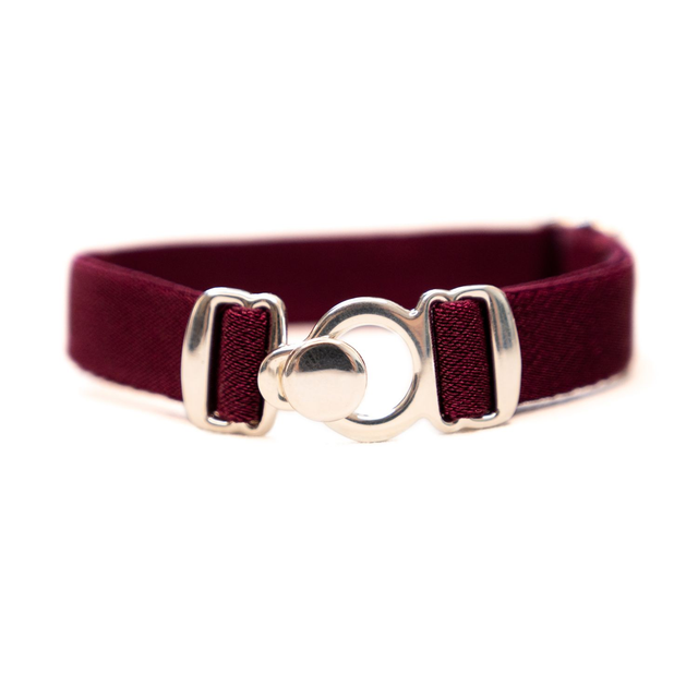 Bracelet Koutur argenté et ruban bordeaux
