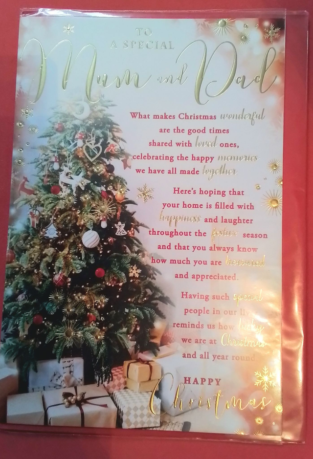 Mum and Dad Sentiment Worded Stunning Card.