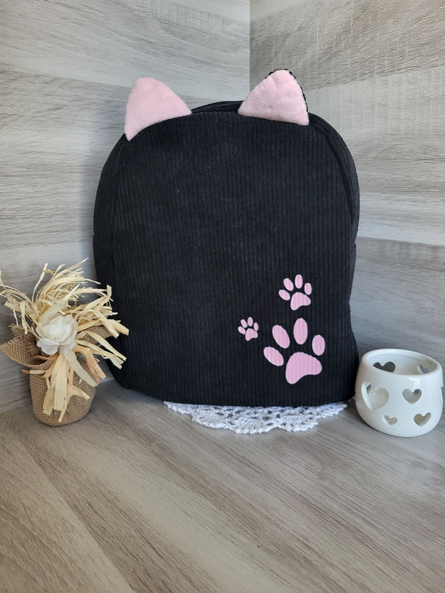 Sac à dos enfant noir pattes rose