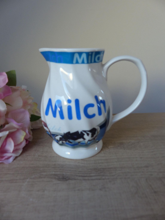 Pot à lait vintage Solecasa - Porcelaine bleue et blanche décor vaches, charme champêtre pour petit déjeuner en famille ou déco florale