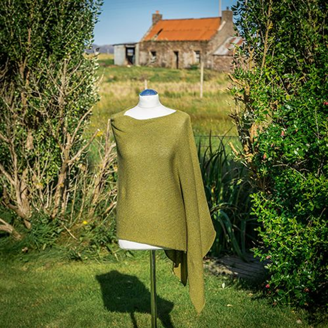 Highland Lightweight Merino and silk poncho, women's outerwear, Green poncho, Asymmetric poncho,