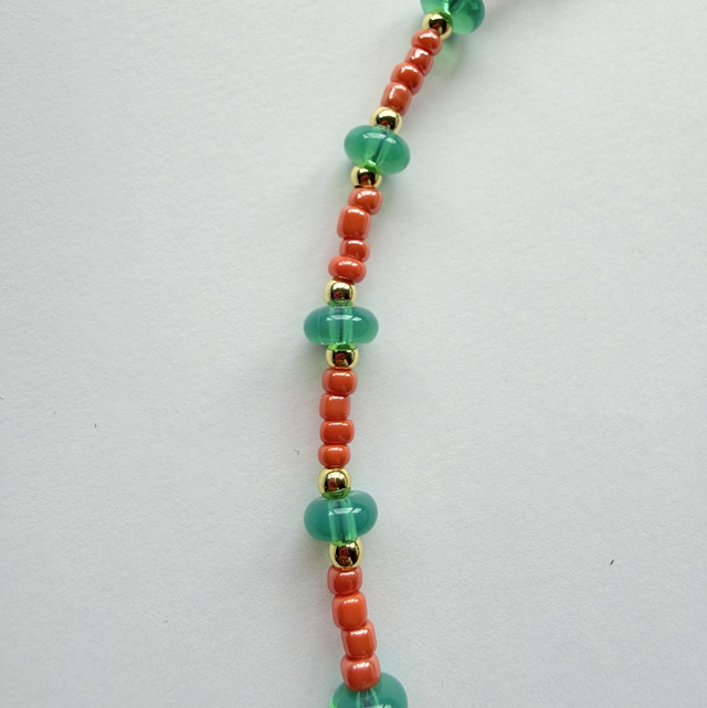NALA - Coral Orange & Turquoise Beaded Choker Style Necklace