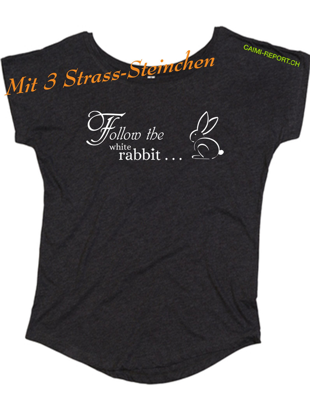 Ladies' Shirt, White Rabbit, Sujet 3 mit 3 Strass-Steinen verziert