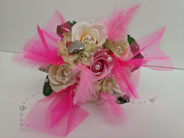 Bouquet De Mariée Roses Tulle Perles Plumes Dentelle