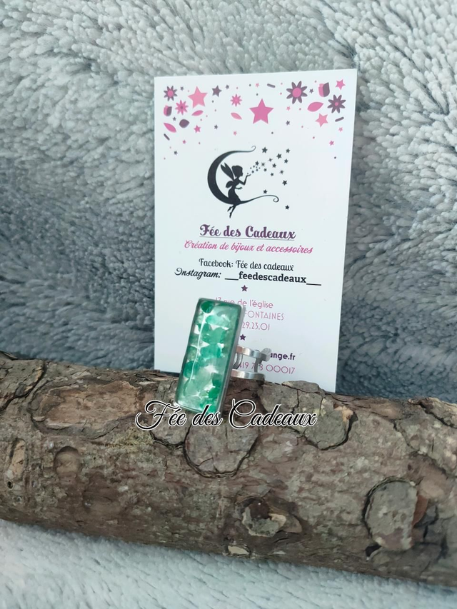 Bague Aventurine Verte "Double Rang Fusion rectangulaire"