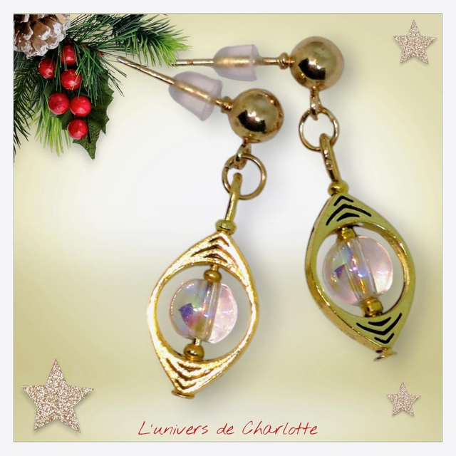 Boucles d'oreilles "Cristal de roche" dorée BO-203