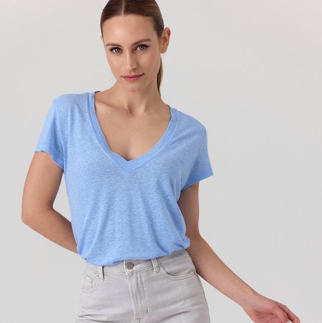 T-shirt Artlove col V,  azure 