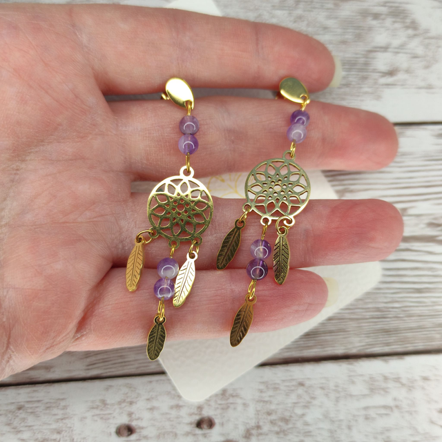Boucles d'oreilles Attrape-rêves en Améthyste