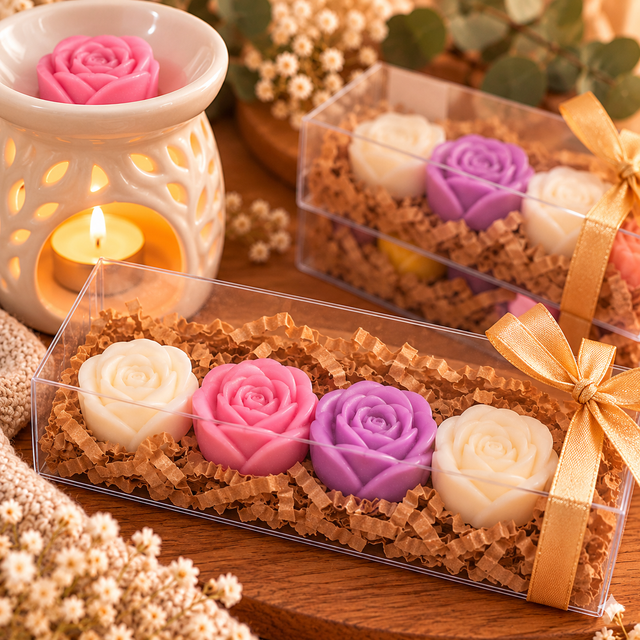 Coffret de 4 fondants – Forme rose – Parfums au choix