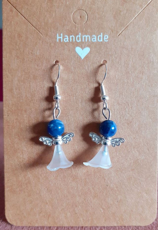 BOUCLES D OREILLES ANGE EN ROBE AVEC SODALITE