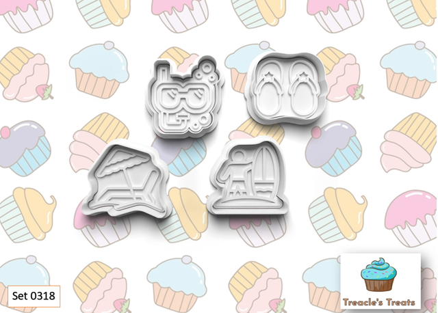 Beach Theme Fondant/cookie stamps with cutters