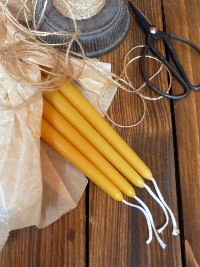 Traditional Beeswax Taper Candles Pair