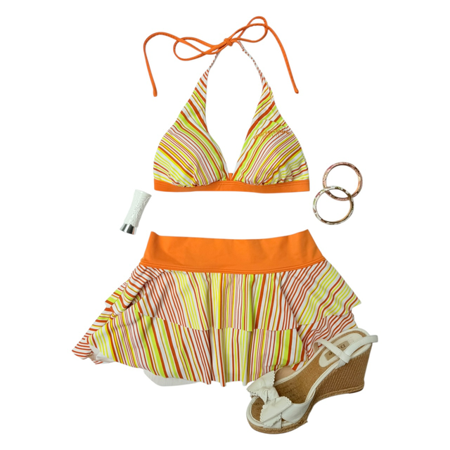 coquette orange marie claire stripey japanese 3 piece bikini set