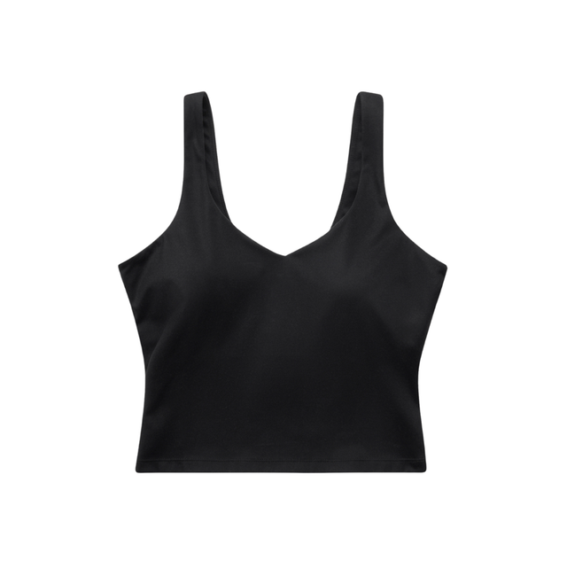 Longline V-Neck Sports Bra - Black 