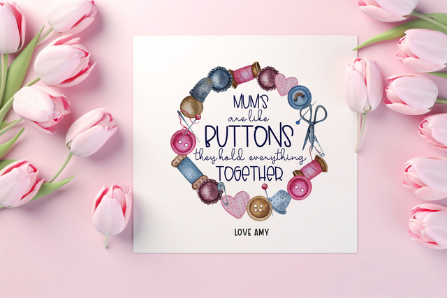 Persoanlised Mother's Day Button Card - Mummy, Mum Stepmum