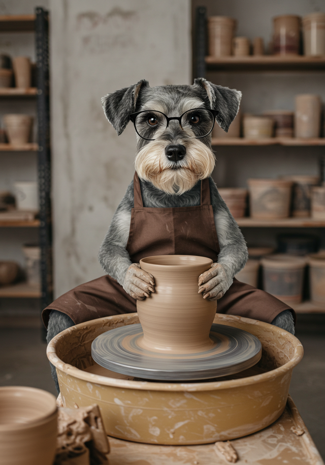 Schnauzer Pottery Pal Framed Canvas