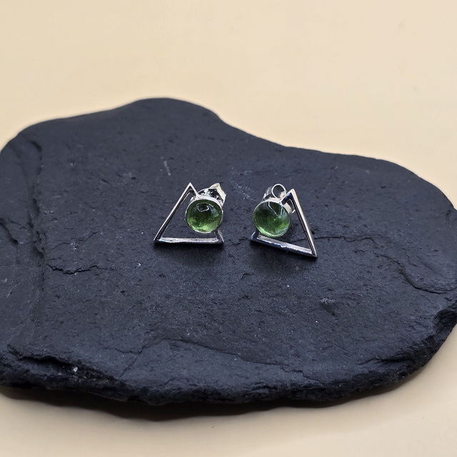 925 Studs Modern Triangle Sterling Silver and Seaglass