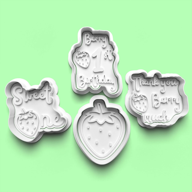Berry 1st Birthday Cutter Embosser Set of 4 Cookie Cutters &amp; Stamps Biscuit Mould Debossed