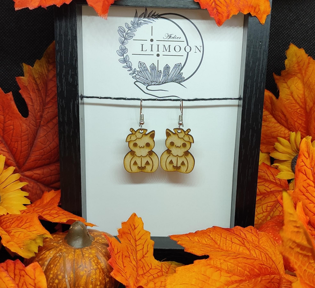 Chat citrouille en bois